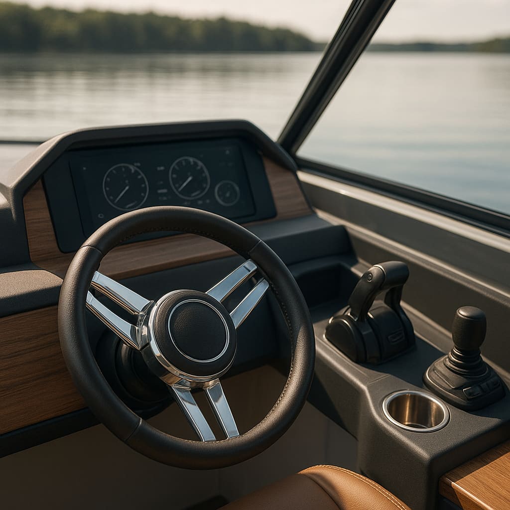 Cockpit eines modernen Motorboots
